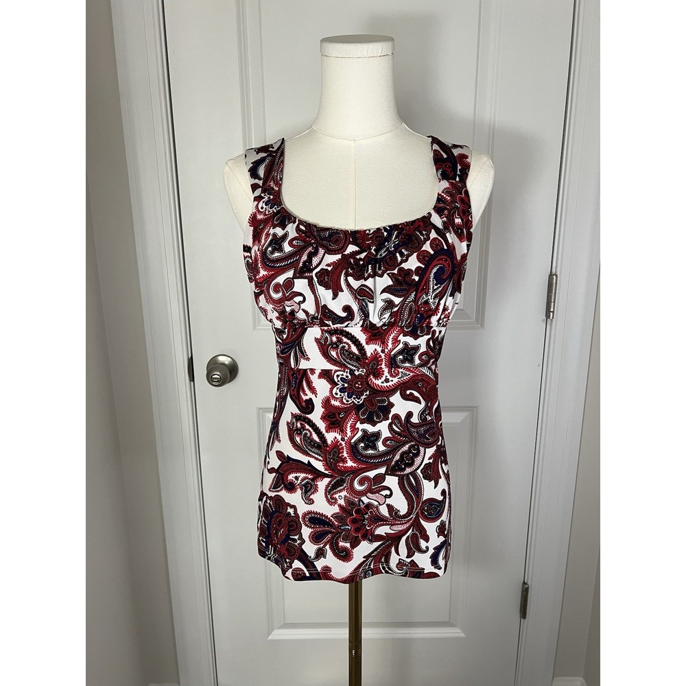 Women's Paisley Y2K Ruched Sleeveless Top Blouse Size Small‎